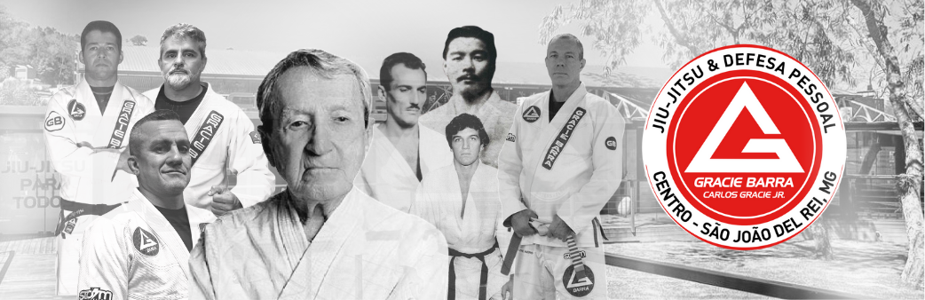 Montagem com todos os mestres da linhagem Gracie Barra e os dois primeiros professores da GBSJDR